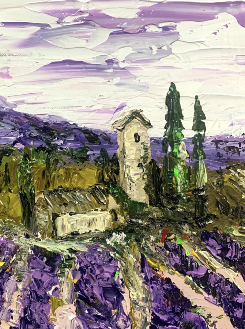 Detail of Lavender Morning in Provence painting by Marina Stognieva